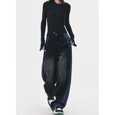 M-068-39 Black Baggy Grunge Pants, Black Wide Leg Grunge Bottoms, Hip Hop Style Black Full-length Jeans, Black Full Length Hip Hop Jeans, Black Hip Hop Full Length Jeans, Hip Hop Black Full Length Jeans, Black Grunge Long Pants, Black Baggy High Waist Jeans, Black Wide Leg Grunge Pants