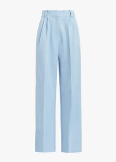 Everyone’s favorite. (Hence, the name.) These tailored, best-selling beauties have a fluid wide-leg silhouette with a high waist and front pleats. Crafted from a blend suiting fabric with front pockets and a relaxed fit, these light blue trousers stand tall on their own.Inseam: 34"Rise: 12 3/4"67% POLYESTER 27% RAYON 6% ELASTANEModel is 5' 9" wearing size 4Inseam: 34" Pale Blue Trousers Outfit, Sky Blue Trousers Outfit, Light Blue Outfits For Women, Blue Dress Pants Women, Light Blue Trousers Outfit, Light Blue Pants Outfit, Pastel Trousers, Blue Pants Women, Blue Trousers Outfit