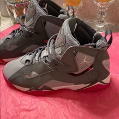 New Wore One Time Casual Pink Basketball Shoes With Red Sole, Pink High-top Basketball Shoes With Red Sole, Pink Round Toe Basketball Shoes For Spring, Jordan Grey, Womens Jordans, Nike Huarache, One Time, Jordan Shoes, Cute Shoes