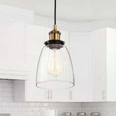 a kitchen light hanging from the ceiling