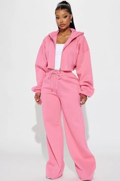 On The Go Fleece Pant Set - Charcoal | Fashion Nova, Matching Sets | Fashion Nova Plus Size Joggers Set, Wide Leg Pants Outfits, Leg Pants Outfit, Pink Fleece, Two Piece Pants Set, Hooded Tops, Fleece Pants, Set Outfit, Pant Set