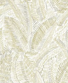 a white and gold wallpaper with leaves on it