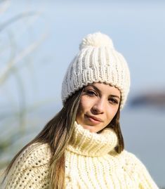 "Perfect for everyday styles our wool knit beanie hat that has a distinctive design that's soft and comfortable. The chunky knit and slightly slouchy fit will make a bold fashionable statement and promise to get you people's compliments. DETAILS - Made from 2 layers of high quality wool with nordic stars motives - The model is is wearing size S - As mostly all models in our shop the sweater is loose fit - Colour on photo -cream Browse more of our hand knit beanie hats at: https://www.etsy.com/sh Thick Knit Cardigan, Maxi Dress Winter, Hoodie Sweater Dress, Winter Beanie Hat, Woman Hat, Mohair Knit, Hat Knit, Winter Hats Beanie, Winter Beanie