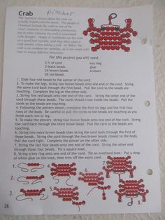 the instructions for beading are shown in red and white beads, with black dots on them