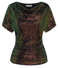 PRICES MAY VARY. SIZE SELLECTION: This women's sequin blouse is designed with a length that falls above the hips, making it doesn't cover the buttocks. If you're looking for a more comfortable wearing experience, you can consider purchasing clothing in a size larger than what you're used to wearing. COMFY MATERIAL: This womens sequin top is designed with the trend of sparkle sequins, which will shine brightly in any light, making you instantly eye-catching and stunning! The lining ensures that t Sequin Tank Top, Festive Green Sequin Tops, Green Sequined Short Sleeve Tops, Luxury Green Sequined Tops, Fitted Shimmer Lurex Tops, Metallic Sequined Fitted Crop Top, Party Blouse, Sequin Blouse, Glitter Top