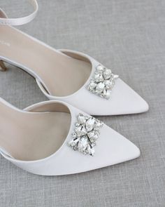 Satin Wedding Shoes With 4-inch Heel, Elegant Embellished Wedding Shoes For Bridesmaid, Elegant Embellished Bridesmaid Wedding Shoes, Closed Toe Satin Heels For Wedding, Satin Closed Toe Heels For Wedding, Satin Wedding Shoes With Low Heel, Formal Satin Wedding Shoes With Low Heel, Elegant Satin Wedding Shoes For Parties, Elegant Satin Wedding Shoes