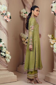 Emira | Pakistani Designer Outfit | Sarosh Salman Designer Outfit, Embroidered Chiffon, Festive Look, Pakistani Designers, Silk Dupatta, Shirt Fabric, Chiffon Shirt, Shirt And Pants, Raw Silk