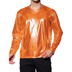 Featuring a metallic texture, this long-sleeve T-shirt makes you eye-catching in the crowd. Made of stretch fabric, it ensures more flexibility when you are moving. Hand Wash Only. You can pair the shining T-shirt with a jacket, jeans, or punk pants for a stylish look. Brilliant bright under the light. Suitable for parties, clubs, discos, festivals, carnivals, nights out, proms, and daily casual wear. Sparkle T-shirts enhance your charm and give you a street-trend look. Metallic Long Sleeve Tops For Fall, Casual Long Sleeve Metallic Top, Long Sleeve T-shirt For Fall Party, Jockey Mens, Punk Pants, Metallic Texture, Sleeve Packaging, Street Trends, The Shining