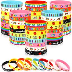 PRICES MAY VARY. Package Contents: You will receive 64 pcs back to school bracelets, available in 8 different styles, with sufficient quantity and rich styles to meet your different matching needs, creating diverse fashion styles Good Quality Material: The back to school gifts for kids are made of good-quality silicone material, which has a soft and delicate touch, making back to school rubber wristbands comfortable to wear and not tight. In addition, back to school gifts for students have wonde First Day Gifts For Kindergarten, Back To School Gifts For Students, Back To School Student Gifts, First Day Of School Party, School Party Decorations, School Gifts For Students, School Bracelets, Rubber Wristbands, Back To School Gifts For Kids