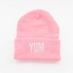 Yum is our mantra here at Cupquake HQ! Show your love for all things tasty with our Yum Beanie 100% Acrylic Yarn Pro-Rib Tompkin knit with solid cuff One size fits most Wash instructions: Wash cold with like colors. Do not bleach. Air dry. Do not iron. No softeners Orders processed within 2-3 business days. Casual Pink Beanie For Spring, Trendy Pink Beanie For Spring, Casual Pink Beanie, Pink Cotton Beanie, Pink Cotton Beanie, One Size Fits Most, White Letter Print Beanie, One Size Fits Most, White Beanie With Letter Print, Pink Cotton Beanie (one Size Fits Most), White Letter Print Beanie (one Size Fits Most)