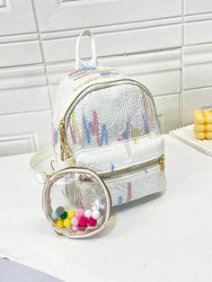 Stylish Color Block Nylon Backpack Set for Women and Children - Perfec Trendy White Nylon Backpack, White Nylon Backpack For Back To School, Multicolor Nylon Student Bag, Multicolor Nylon Bags For School, Multicolor Nylon School Bags, Multicolor Nylon Bag For End Of School Year, Trendy White Bags For End Of School Year, Backpack Set, Color Block Design