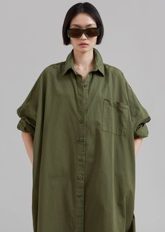 Kason Oversized Shirt Dress - Dark Olive – The Frankie Shop Oversized Shirt Dress, Denim Suit, The Frankie Shop, Frankie Shop, Paris Woman, Maternity Wear, Swimwear Accessories, Oversized Shirt, Oversized Fits