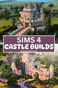 the front cover of sims 4 castle buildings, with text overlaying it