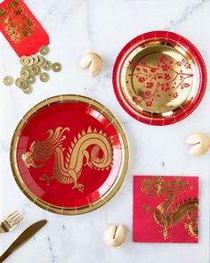 Dragon Cocktail Napkins - My Mind's Eye Paper Goods Dragon Plate, Chinese New Year Dragon, Setting The Table, Red Plates, Chinese New Year Decorations, New Year Banner, Elegant Table Settings, Party Box