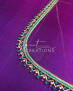 Back Neck Aari Work Designs For Blouses, Simple Aari Back Neck Design, Blouse Work Designs Simple, Blouse Aari Work Design, Aari Blouse Design, Blouse With Beads, Simple Aari Work Blouse Design, Basic Blouse Designs