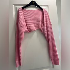 New Never Worn! One Size Trendy Long Sleeve Shrug For Spring, Trendy Open Front Knit Top, Trendy Long Sleeve Winter Shrug, Trendy Long Sleeve Knit Shrug, Casual Long Sleeve Knit Shrug, Oversized Pink Cropped Long Sleeve Sweater, Pink Oversized Long Sleeve Cropped Sweater, Oversized Pink Long Sleeve Cropped Sweater, Trendy Pink Open Front Cardigan