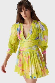 Yellow Cotton Printed Floral V Neck Short Summer Outfits For Women Short Dress For Women, Frocks And Gowns, Dresses Western, Sweetheart Neck Dresses, Printed Short Dresses, Stylish Work Outfits, Dress Crafts, Necklines For Dresses, Buy Dress