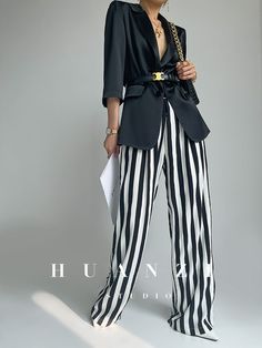 Brand : Huanzi Product Name: Lui MPN: 6UEWGG Spring Striped High-waisted Wide Leg Pants, Chic High Waist Vertical Stripes Wide Leg Pants, Chic High Waist Wide Leg Pants With Vertical Stripes, Trendy Striped Wide Leg Pants For Spring, Summer Pants With Contrast Stripes, Chic Summer Pants With Contrast Stripes, Chic Striped Bottoms, Chic Striped High Waist Wide Leg Pants, Trendy Striped Pants For Work