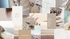 a collage of different images with the words love and palm trees in white letters