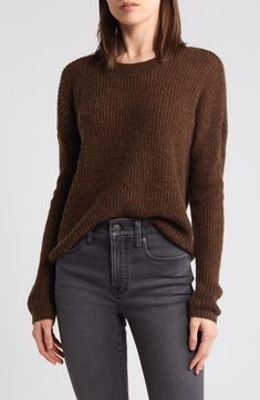 Madewell Ribbed Crewneck Sweater | Nordstrom Brown Tone Outfits, Reversible Sweater, For Seasons, Drop Shoulder Sweaters, Black Rib, Crewneck Sweater, Drop Shoulder, Crew Neck Sweater, Alpaca