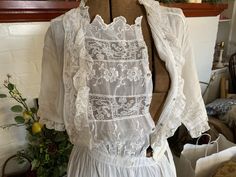 Antique Vintage Sheer White Lawn Batiste & Lace Dress // - Etsy Classic Victorian Dress With Lace Trim For Spring, Historical Daywear Dresses With Ruffles, Spring Formal Victorian Dress, Fitted Victorian Cotton Dresses, Spring Victorian Regency Dress For Vintage Events, Spring Regency Victorian Dress For Vintage Events, Spring Regency Style Victorian Dress For Vintage Events, Spring Victorian Dress For Vintage Events In Regency Style, Cottagecore Victorian Dress With Ruffles For Daywear