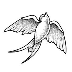 a black and white drawing of a bird flying