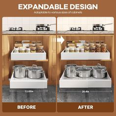 two pictures showing the different types of pots and pans in an appliance