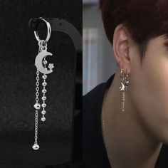 Elegant KPOP crescent moon tassel earring, Korean aesthetic earrings, Punk korean fashionn earrings, bts earrings, anniversary gift What's inside ? - 1 x kpop crescent moon earring Sizing  - the earring is around 8cm long If you're still not sure - Free Fast Shipping - Free 30 day money back guarantee - 20% off for 24 hours only  - Express Shipping option available for UK, USA, France, Germany, Italy, Spain Returns and refunds - If the earring arrives broken you will get a full refund or a free Rock Guys, Ear Wrap Cuff, Piercings Earrings, Bts Earrings, Kpop Earrings, Earrings Moon, Punk Earrings, Character References, Long Tassel Earrings