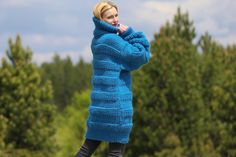 Cozy Blue Knitting Pattern, Blue Hand-knitted Wool Sweater, Cozy Blue Merino Wool Sweater, Blue Wool Sweater, Wool Sweater Dress, Wool Pullover, Chunky Wool, Blue Wool, Wool Sweater