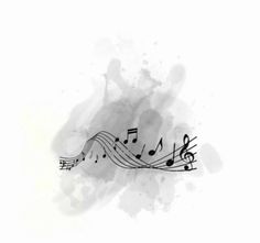 music notes with watercolor splashs on white background