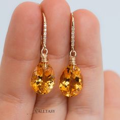 Citrine Earrings 14K Gold Genuine Citrine Drop Earrings Diamond Earrings Madeira Citrine Small Earrings Gold Natural Citrine 14K SOLID GOLD (43943 - 5) Citrine Earrings, Natural Citrine, Aqua Marine, Earrings Collection, Golden Color, The Sunshine, Gemstone Earrings, Citrine, Crystal Healing