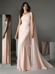 Pink Evening Gowns, One Shoulder Neckline, Drape Gowns, Makijaż Smokey Eye, Chiffon Evening Dresses, Dress Chiffon, فستان سهرة, Dresses Elegant, Dress Silhouette