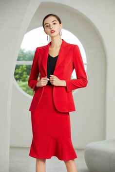 Fishtail Skirt, Red Skirt, Velvet Pants, Red Skirts, Skirt Suit, Formal Occasion, The Knee, Women's Blazer, Full Length