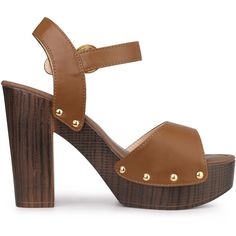 A must-have in every girl's closet! A bold faux-leather platform and block heel lend a striking style to these strappy sandals, which are secured by a buckled ankle strap. Design Details: High Platform Sandals; Round Buckle; Ankle Strap; Block High Heels. Heel Height: 4.7'' (approx 12 cm); Platform Height: 1.6'' (approx 4 cm). Please check your size to make sure the item fits before ordering. Trendy High Heel Block Heels With Buckle Closure, Trendy Closed Toe Block Heels With Buckle Closure, Trendy Ankle Strap Block Heels With Buckle, Trendy Ankle Strap Block Heels With Buckle Closure, Trendy Block Heels With Wooden High Heel, Trendy Wedge Heels With Buckle Closure, Trendy Wedge Sandals With Wooden Block Heel, Faux Leather High Heels With Buckle Closure, Chunky Platform Heels With Ankle Strap In Faux Leather