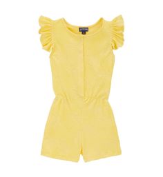 Introducing the perfect ensemble for sunny adventures: the Kids' Terry Playsuit Beach Romper from Vilebrequin. Crafted with soft and absorbent terry cloth, this romper is designed to keep your little one comfortable and stylish all day long. Whether building sandcastles, splashing in the waves, or simply lounging in the sun, this playful romper is the ideal choice for beachside fun. With its cheerful colors and effortless style, it's sure to become a favorite for all your summer outings. Let you Summer Bubble Romper For Loungewear, Fitted Bubble Romper For Summer Loungewear, Solid Color Jumpsuits And Rompers For Summer Playwear, Casual Yellow Bubble Romper For Summer, Playful Yellow Jumpsuits And Rompers For Summer, Casual Fitted Bubble Romper For The Beach, Casual Fitted Bubble Romper For Beach, Fitted Casual Bubble Romper For Beach, Yellow Bubble Romper For Summer Playwear