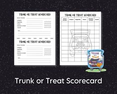 trunk or treat score card with the words trunk or treat score