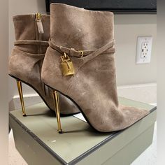 Tan Suede With Gold Hardware Size 40 Comes With Box And Dust Bags Interesting Shoes, Tom Ford Shoes, Gorgeous Shoes, Tan Suede, Shoe Game, Tom Ford, Gold Hardware, Me Too Shoes, Bootie Boots