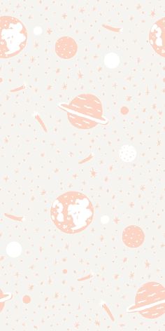 an image of planets and stars on a light pink background with white outlines for wallpaper