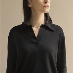 Italic - Camila Featherlight Collared Shirt Elegant V-neck Long Sleeve Top For Winter, Winter Workwear Sweater With Collared Neckline, Collared Polo Sweater For Fall, Chic Ribbed Collar Sweater For Loungewear, Winter Workwear Polo Sweater With Collared Neckline, Winter Polo Sweater With Collared Neckline, Chic Tops With Ribbed Collar For Layering, Collared Sweater For Workwear In Fall, Fall Polo Sweater With Collared Neckline