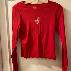 Nwot Hollister Shirt Red Size Large Retails For $29.95 Plus Tax Red Fitted Long Sleeve T-shirt, Red Stretch Long Sleeve Shirt, Casual Red Tops For Fall, Red Long Sleeve T-shirt For Spring, Trendy Long Sleeve Red T-shirt, Trendy Red Long Sleeve T-shirt, Red Stretch Crew Neck Shirt, Red Crew Neck Shirt For Fall, Trendy Fitted Red Shirt