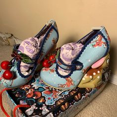 Worn A Couple Times With Scuffing Noted On Soles (See Pictures). Original Box (Box Has Some Wear). Closet Colors, Irregular Choice Shoes, Irregular Choice, Couple Time, Gray White, Shoes Women Heels, A Couple, Original Box, Deer