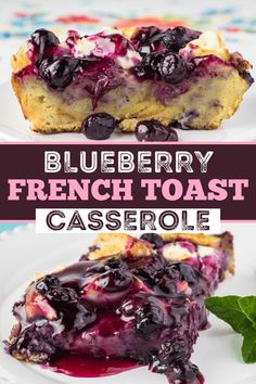 blueberry french toast casserole on a white plate