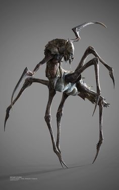 an alien creature with long legs and claws