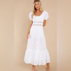 Nwt! See Photos For Details! Feel Free To Ask Questions! Original Price $595 White Eyelet Dress, White Maxi Dress, Floral Gown, Red Dress Boutique, Eyelet Dress, White Maxi, White Eyelet, Lace Maxi, Tiered Maxi Dress