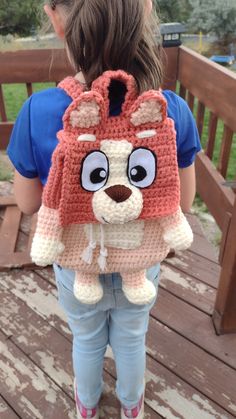 This is my design for an adorable red Heeler backpack. My kids love this show and wanted items from it, so we made this with yarn that was cheap and easy to get a hold of in case there is many others who would love it as well! With it being a gift for kids I also added instructions for adding a fabric liner to make sure none of their little treasures could squeeze out between the stitches. Happy crocheting! Crochet Accessories For Boys, Camera Crochet Pattern, Cute Crochet Dinosaur, Crochet Stitch Blanket Disney, Kc Chiefs Crochet Patterns, Crochet Disney Clothes, Crochet School Stuff, Small Sewing Crafts, Crochet Disney Stitch