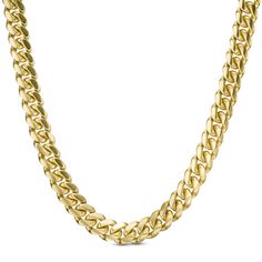 Crafted in 10K gold, this men's 160 Gauge Cuban curb chain necklace measures 24.0 inches in length and secures with a tongue and groove clasp. Formal Cuban Link Box Chain Necklace, Cuban Link Gold Chain Necklace, 14k Gold Cuban Link Chain Necklace, Classic Gold Cuban Link Necklace, 10k Gold Chain, Curb Chain Necklace, Solid Gold Chains, Box Clasp, Tongue And Groove