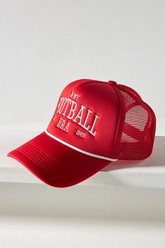 Polyester Spot clean Imported | In My Football Era Trucker Hat by Worn/West in Red, Women's, Polyester at Anthropologie New Era Hats, Red Fits, Red Blue Green, 50 Fashion, Trucker Hats, Hats For Women, Women's Accessories, Trucker Hat, Nike Women