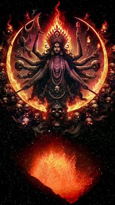 an image of the hindu god surrounded by skulls and fire