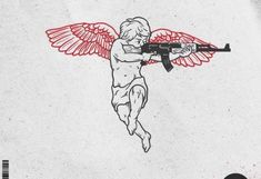 Cupid With Ak Tattoo, Angel With Ak Tattoo, Apollo Tattoo, Half Sleeve Tattoo Stencils, Cupid Tattoo, Cherub Tattoo, Wolf Tattoo Sleeve