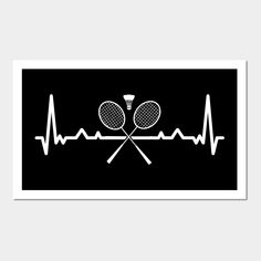 two tennis racquets and a heart beat on a black background sticker